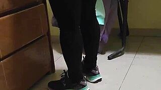 Maid in See-Through Leggings Flashes and Teases with Dirty Talk