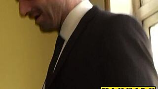 Sub in white fishnet stockings takes a hardcore pounding