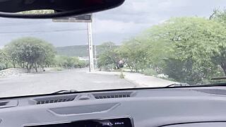 Picking up unknown woman with big ass waiting for taxi