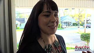 The busty brunette girl fucked after sucking a hard dick