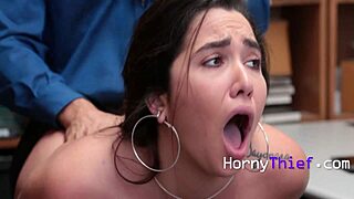 Busty stripper Karlee Grey faces interrogation in the office.