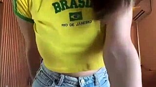 Hot stepmom removes her bra to reveal milky tits for a teasing show