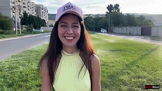 I picked up a cute teen 18+ and banged her in public mountains with a creampie