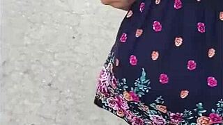 Caught this chubby teacher on the street, skirt and thong flashing big natural tits.