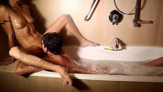 fucking my hot roommate in the steamy tub, so wild