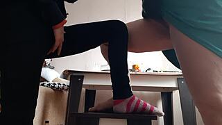 OMG, watch this middle-aged woman and student masturbate together on chairs!