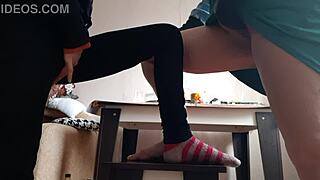 OMG, watch this middle-aged woman and student masturbate together on chairs!