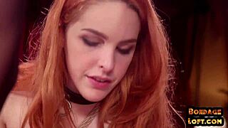 I'm bound, my nipples clamped and zapped in this kinky threesome with a redhead babe