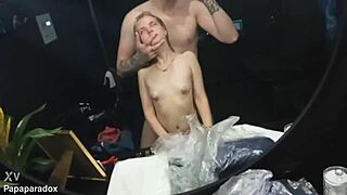 18-year-old teen's first time in a mall with a skinny student