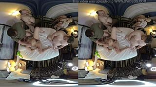VR sex in cowgirl position with multiple guys