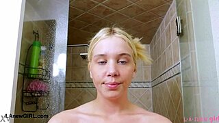 Captivating blonde model took a shower