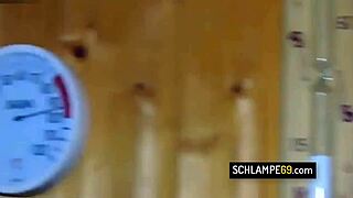 german couple having sex in sauna 😏