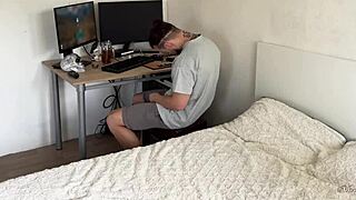 gamer girl deals with compromising situation with stepbro