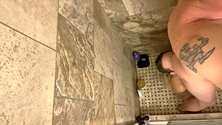 dirty wife giving rimjob in the shower with monster cock