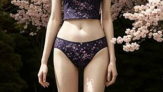 Sexy lingerie models pose barefoot under cherry blossoms