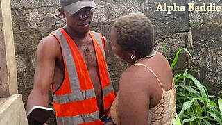 beautiful wife of oga enjoys deepthroat blowjob with contractor at home