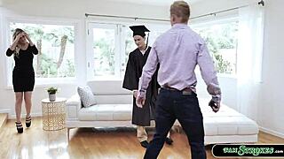 Why is the big tits stepmom fucking her graduated stepson?