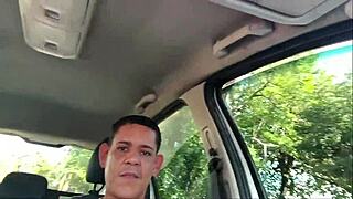 Check out this Brazilian playing with a giant cock in public!