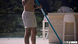 busty blonde milf laura bentley enjoys time with pool boy