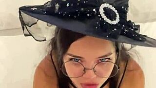 debora prado dressed as witch to deepthroat my monster cock, her blowjob is witchcraft in this couple fantasy.
