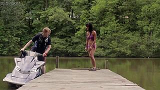 Sexy brunette babe Donnabella Mortel in bikini by freshwater