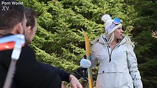 Sexy Snowboarder Brittany Bardot Gets DP Threesome with Lumberjacks