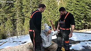 Sexy Snowboarder Brittany Bardot Gets DP Threesome with Lumberjacks