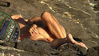 Mature Couple Enjoys Passionate Sex On The Beach With Waves