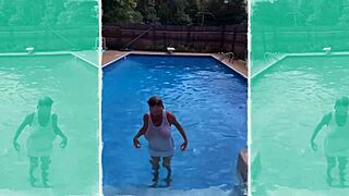 A 64-year-old granny tries on bikinis and outfits.