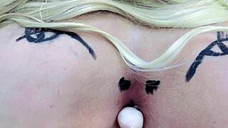 Pink Ass Spreads With Buttplug In Sheer Red