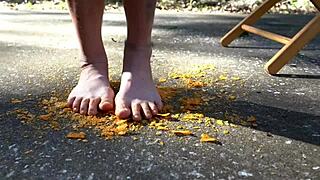 giggles feet get wet at the beach