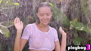 Beautiful Blonde Milf Katya Clover Strips And Poses Naked In Rain