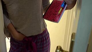 The step daughter spied on her step dad masturbating, got horny, and started fingering herself while watching him fuck