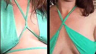 trying out this green outfit in a confusing video