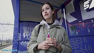 Smoker flashes tits intensely at train station for fine