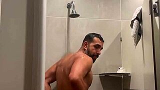 Gym shower time with red thong and panties