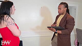 Tattooed woman meets code enforcer in interracial sofa encounter