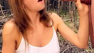 Horny Hottie Sucks Dick Deepthroat And Fucks Tight In Woods With Moaning