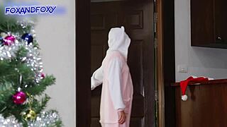 I fucked her ass hard for 30 minutes until creampie on Christmas.