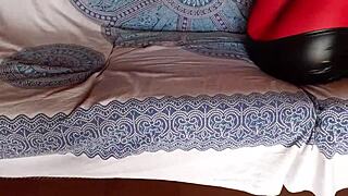 milf in red pantyhose heels lingerie tease