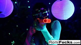 Romi Rain And Dani Have Lesbian Fun Under Black Light
