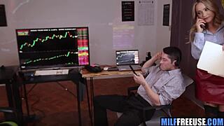 Blonde milf secretary gets fucked by traders at work
