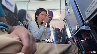 Public dick flashing in airplane - girl brought me to cumshot in 2 minutes, teen brunette.