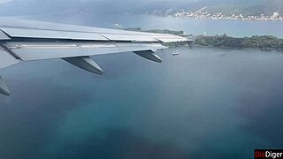 Public dick flashing in airplane - girl brought me to cumshot in 2 minutes, teen brunette.