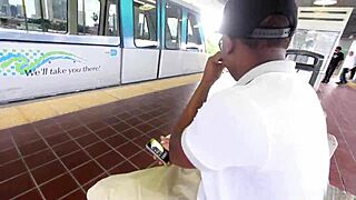 pregnant slut sucks black dick outside in broad daylight with deepthroat and cumshot