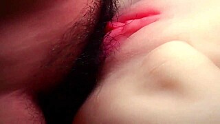 I slide my dick into her shaved pussy close up