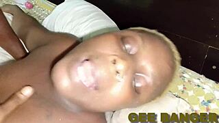 Wow, hardcore sex with ebony pornstar girlfriend! Bent over, taking monster cock in missionary position, ending with creampie.