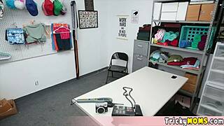 Blonde milf caught shoplifting offers her mature pussy as payment