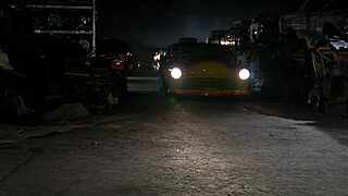 blonde in stockings and high heels outdoors