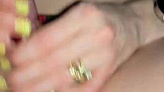 Milf jerks cock and rides huge dildo in crotchless panties